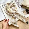 Commuter elegant flower silk scarf women's contrasting color retro printing satin scarf shirt with multi-purpose decorative small scarf