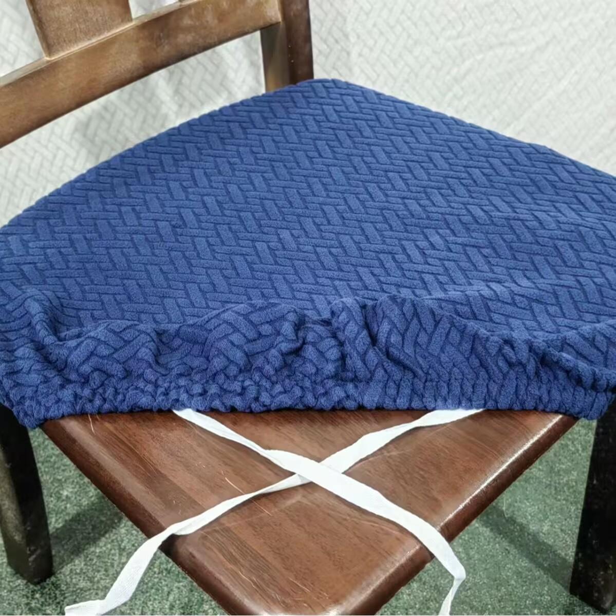 

Жаккардовые чехлы на сиденья стульев из спандекса для столовой, съемные моющиеся эластичные чехлы для подушек для мягкого обеденного стула темно-синий