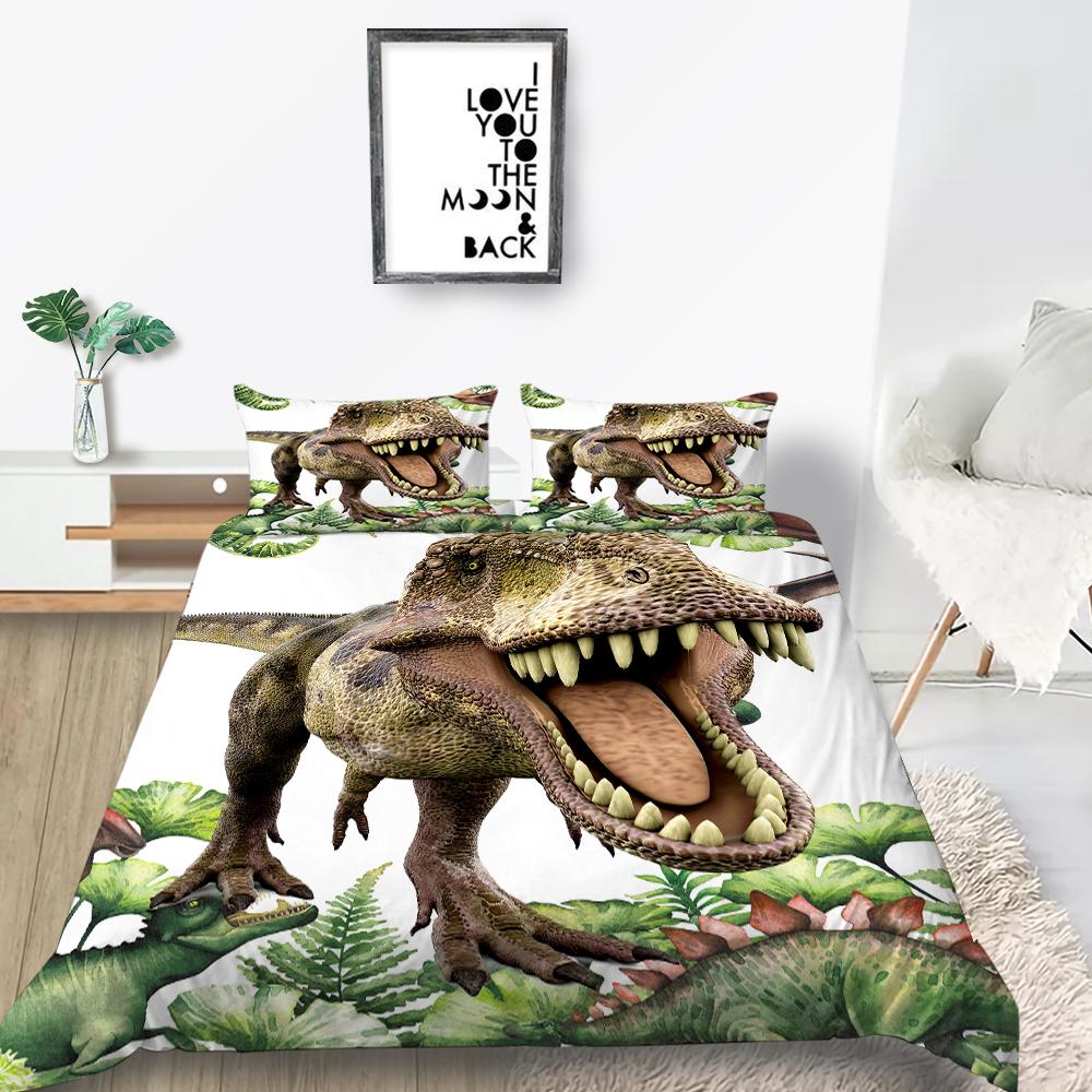 Fierce Beast Dinosaur Print Bedding Quilt Cover and Pillowcase Full-size Color Cartoon Dinosaur Pattern Comfortable and Luxurious Home Decoration