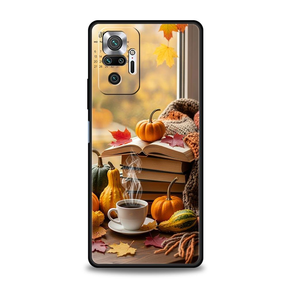Pumpkin Autumn Leaves Coffee Phone Case Cover for Redmi 14C 10C Note 15 14 13 12 10 11 K40 Pro Plus 5G Soft TPU Shockproof Capas