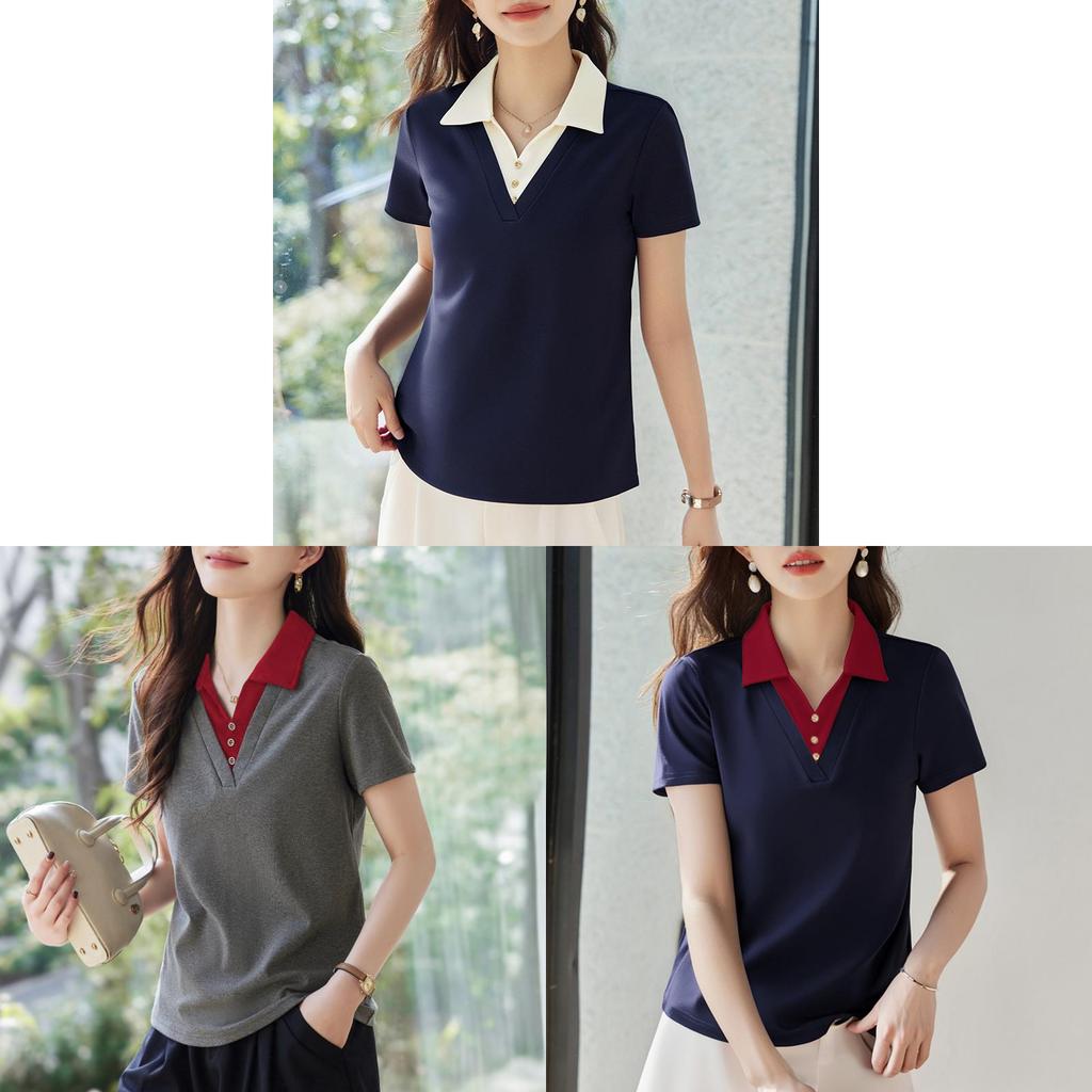 Polo Collar Short Sleeve T Shirt For Women With Cotton Fabric For Summer Casual Wear