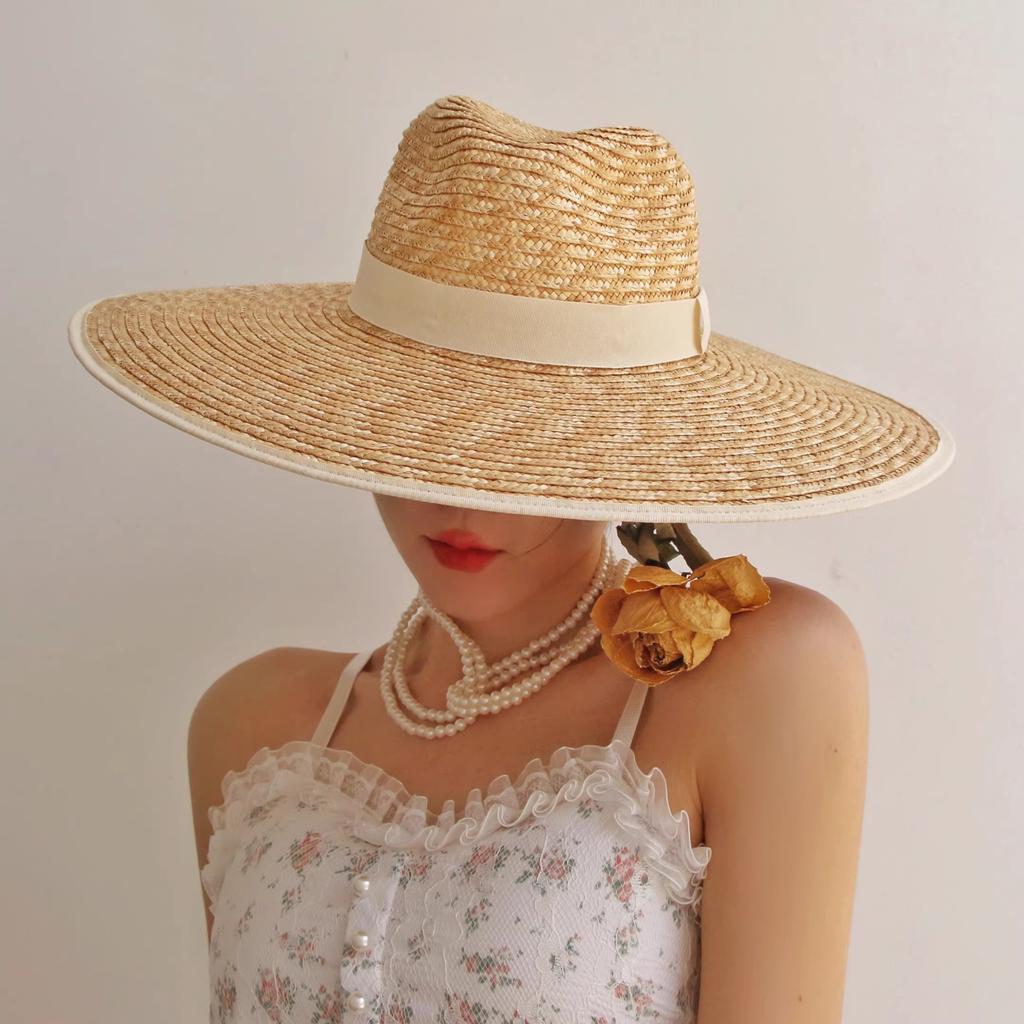 Sommerstrohhut mit breiter Krempe Strohhut mit Strohschleifenrand für Reisen am Meer Sonnenhut Sombreros para el sol