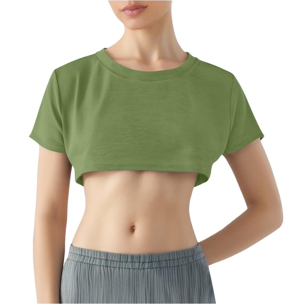 Damen Two Yuan Einfarbiges Brust-Kurz-T-Shirt Süßes Tag Sexy Crop Kurzarm-T-Shirt