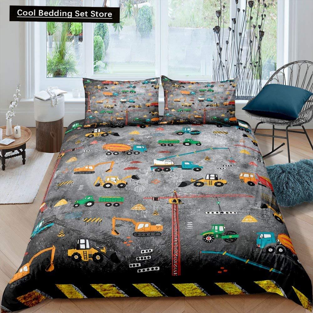 Construction Tractor Truck King Queen Duvet Cover Excavators Crane Bedding Set Vehicle Quilt Cover Polyester Comforter Cover