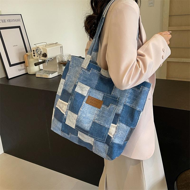 Damen Jeans Schultertasche Lässige Hobo-Taschen mit Innentasche Große Geldbörse für Arbeit Einkaufen Reisen Bolso de mujer