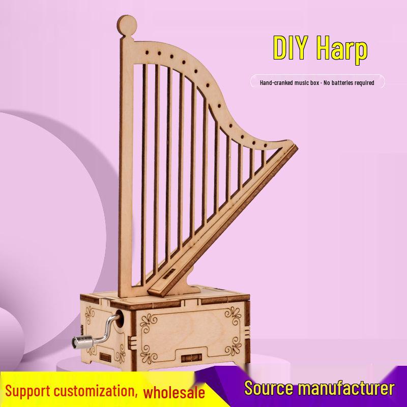 3D Handcrafted Wooden Harp Jigsaw Music Box Puzzle for Kids