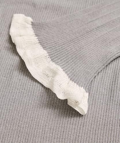 [BIS] Spitzengestrickter Pullover mit Bündchen, Hellgrau (08) F.