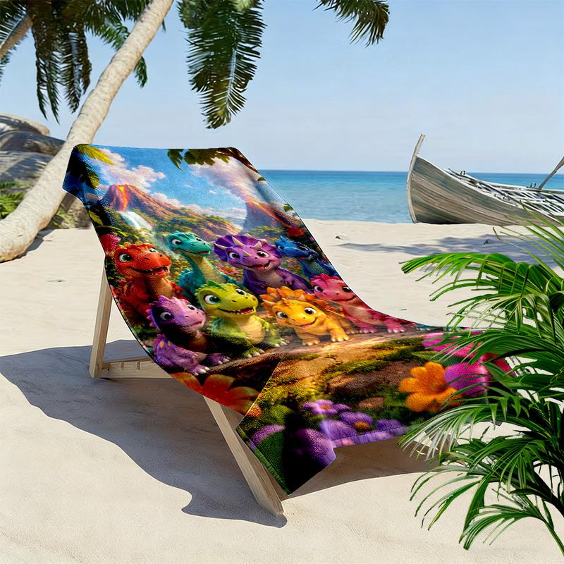 Dinosaurs Cartoon Print Beach Towel, Large Soft Quick Dry Towel for Beach Camping Swimming