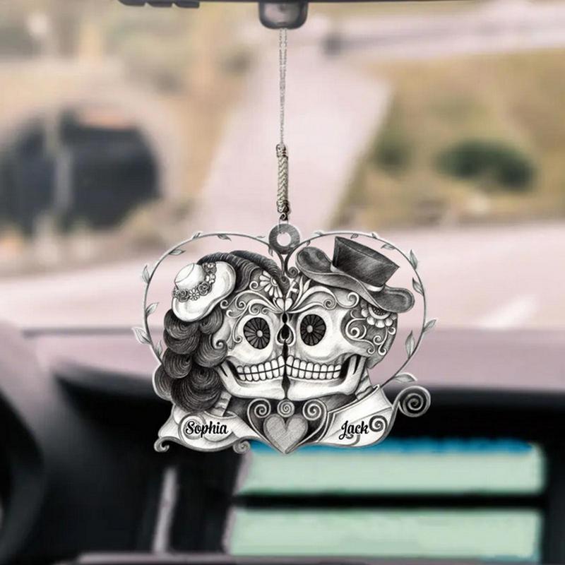 Cartoon Skull Car Rearview Mirror Acrylic Pendant Funny Car Ornament Charm Accessories Halloween Gothic Swing Pendant for Auto