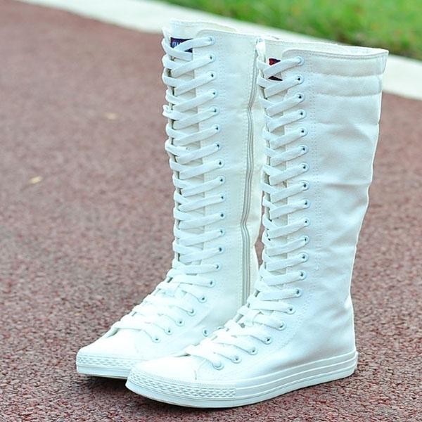 Moda de mujer mujer mujer rodilla alta botas planas tobillo nieve baile  encaje hasta lona botas largas más tamaño negro botas blancas comprar a  buen precio — entrega gratuita, reseñas reales con