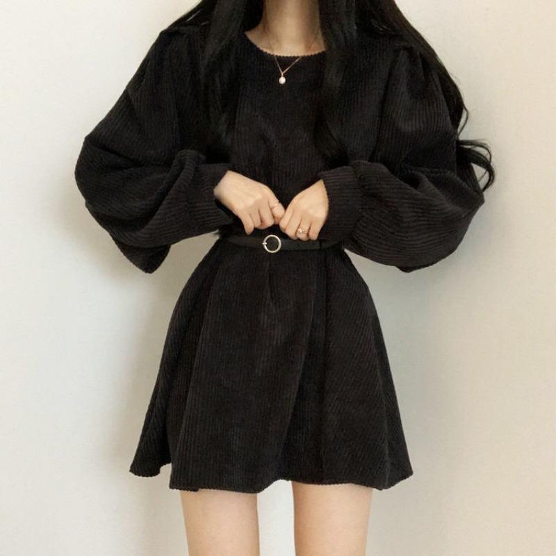Spring and Autumn Women's Temperament Pure Desire Wind French Design Sense Niche Corduroy Dresses