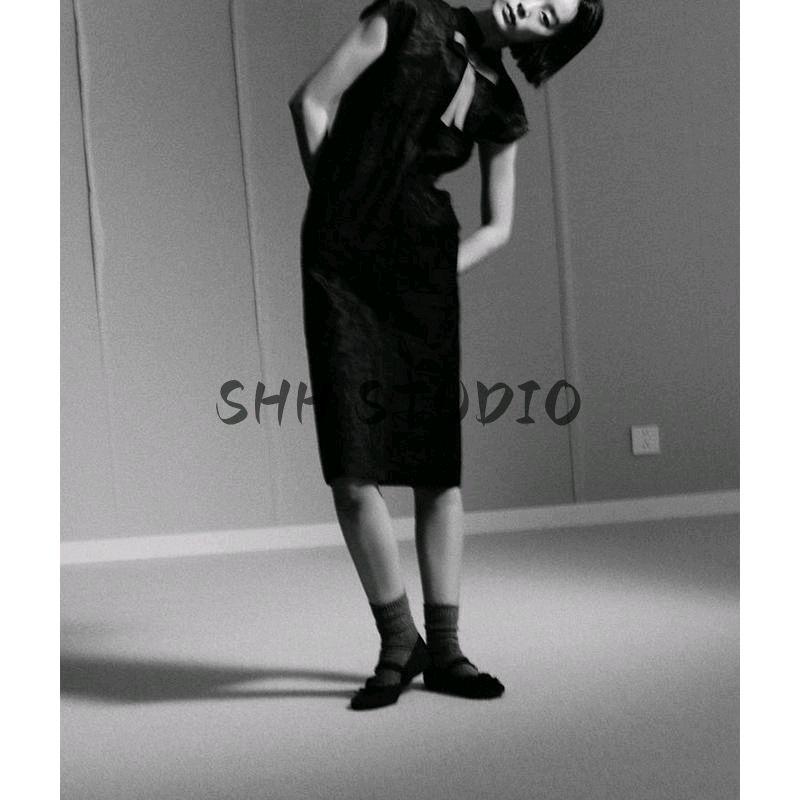 Spring New Women Clothes New Year Series Joint Name Bowknot Decoration Wrinkle Effect Dress 4786048