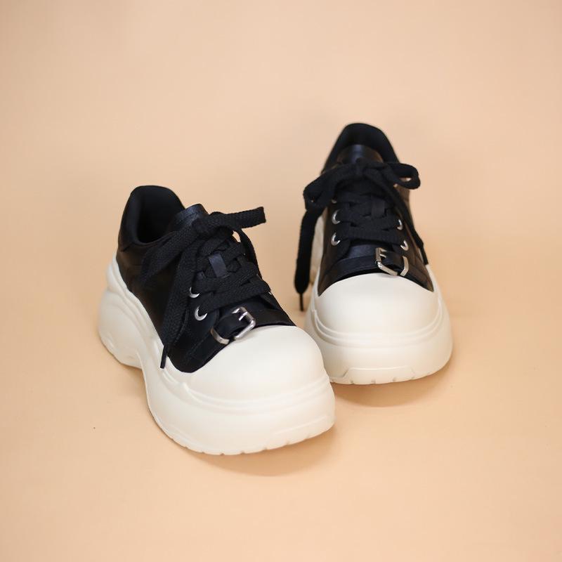 2025 Chic European Women's Big Head Sneakers with Buckle - Stylish, Thick Sole, Height Boosting Casual Shoes.