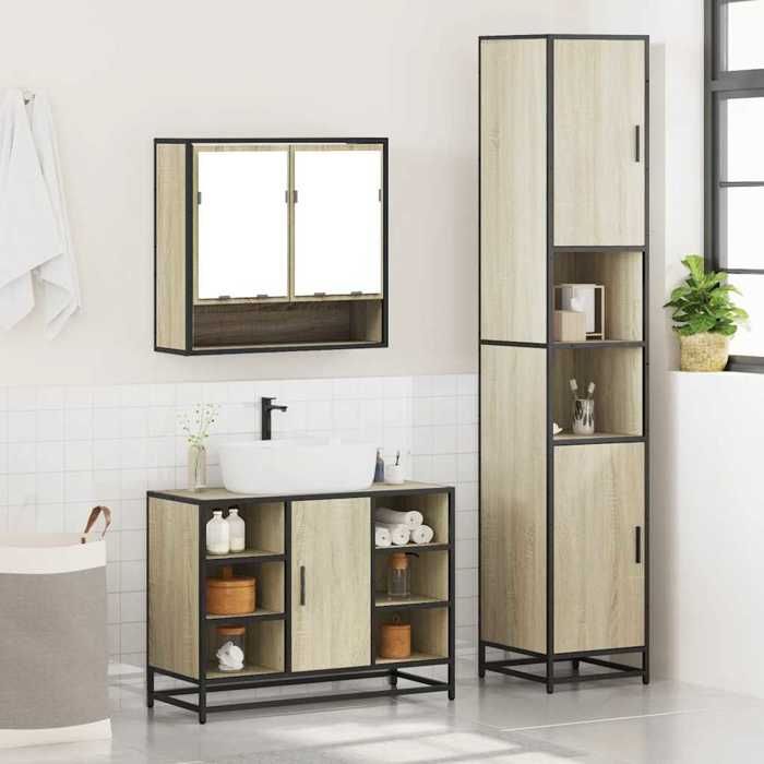 VidaXL Ensemble de meubles de salle de bain 3 pcs chêne sonoma, armoire de rangement, armoire de bain, meuble de toilette 3301121