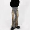 JYL Men's Cargo Flare Jeans American Vintage Camo Spring Lumberjack Straight Denim