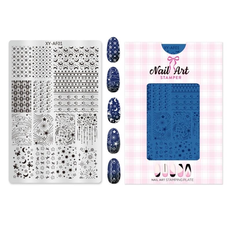 

Professional Steel Nail Stamping Plate Floral Checkered Stripe Moon Designs for DIY Manicure Art Tools