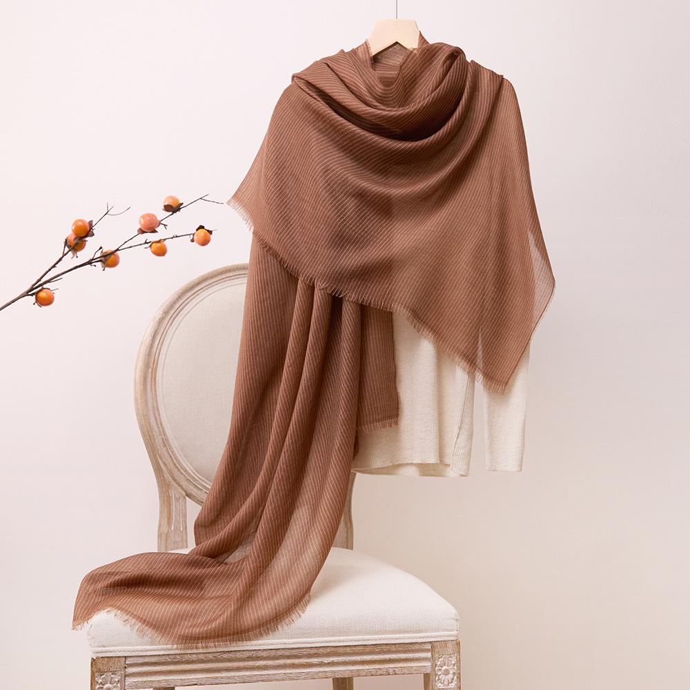 Inner Mongolia Water Soluble Cashmere Vertical Stripe Scarf - Women's Sunscreen Neck Warmer and Versatile Winter Shawl