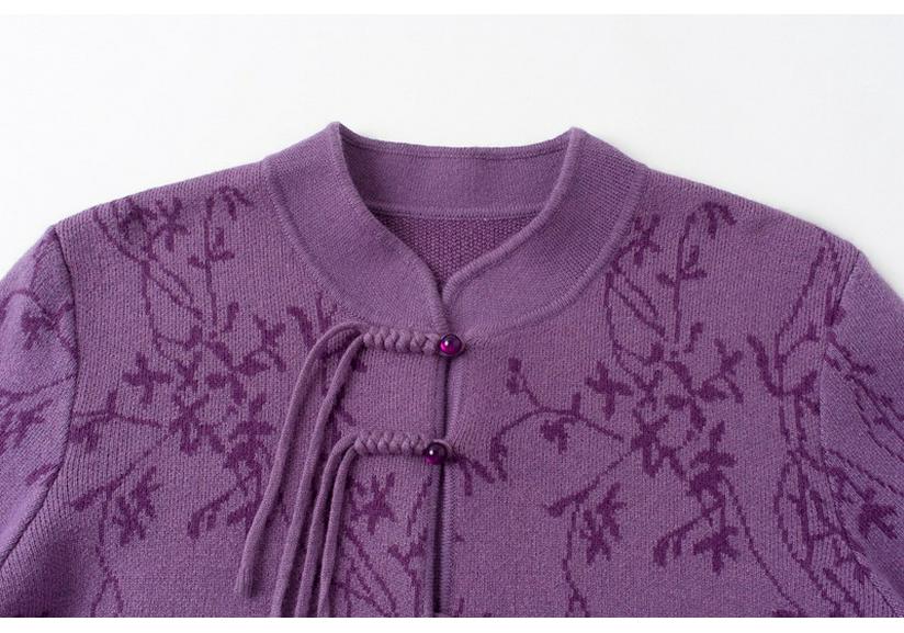 2025 Autumn/Winter Chinese Style Thick Wool Cardigan Sweater Coat for Women - Plus Size Loose Fit Mother's Outerwear