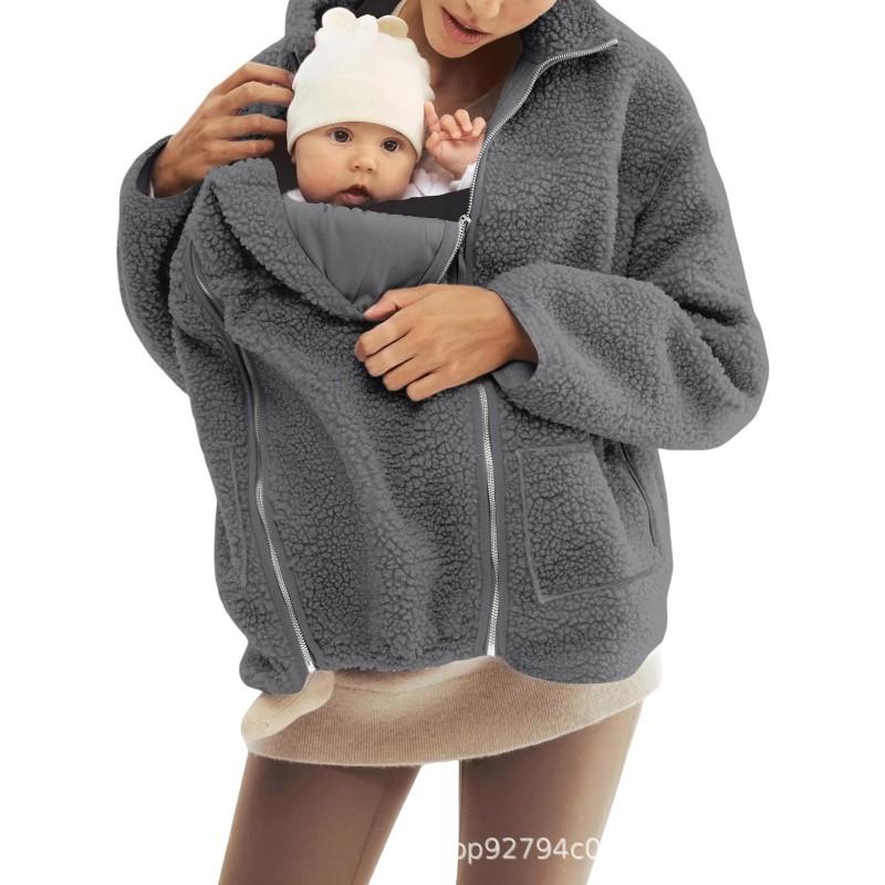 Winter Damen Lockere Passform Einfarbiger Lammwollmischmantel Freizeit Warme Oberbekleidung Familie
