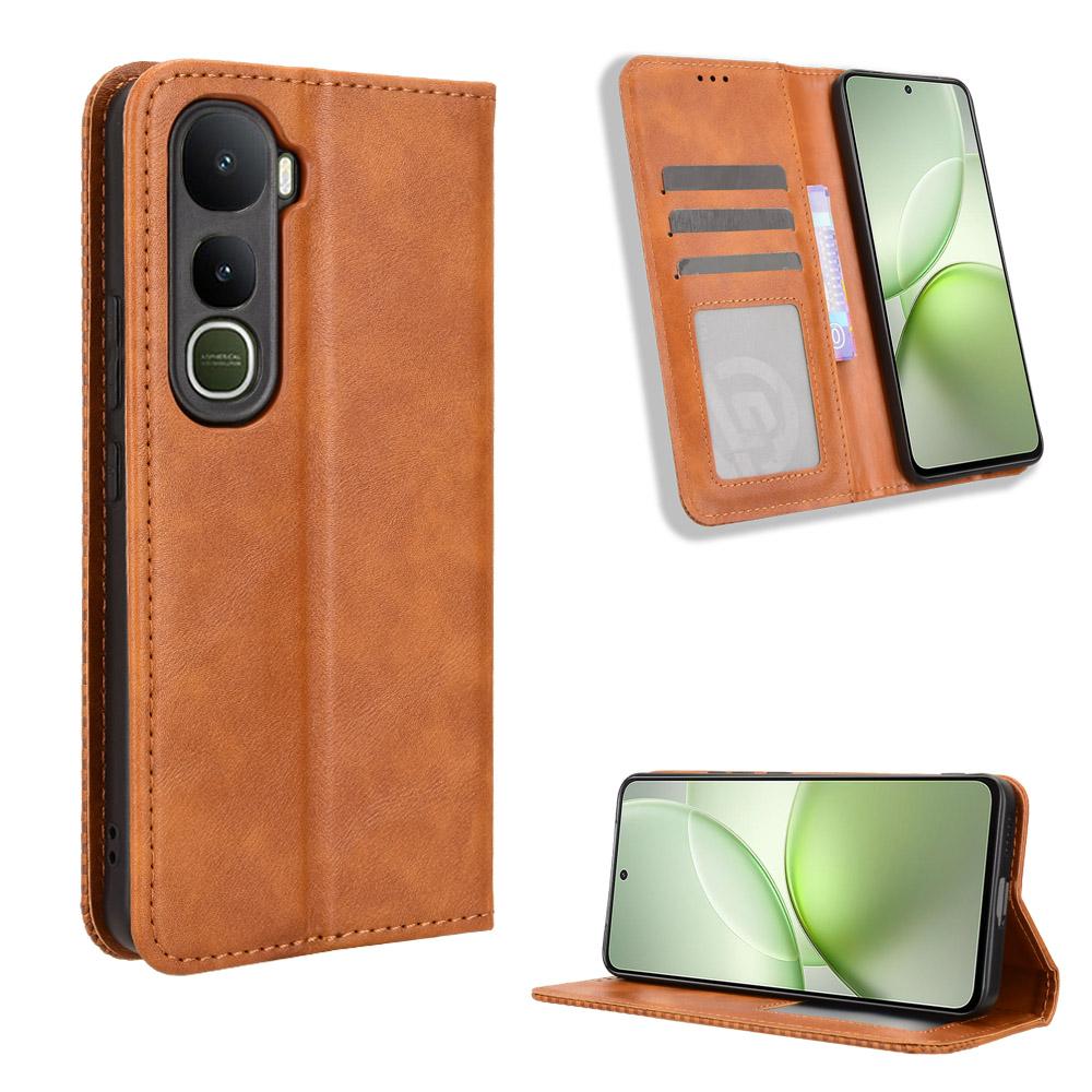 For vivo Y400 5G/vivo Y400 4G Leather Case Wallet Stand Retro Texture Phone Cover