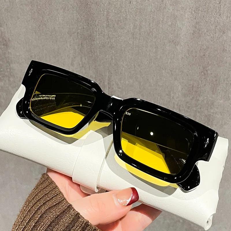 Brand Designer Square Sunglasses Women Men Ocean Color Shades Sun Glasses Female Fashion Rectangle Rivet