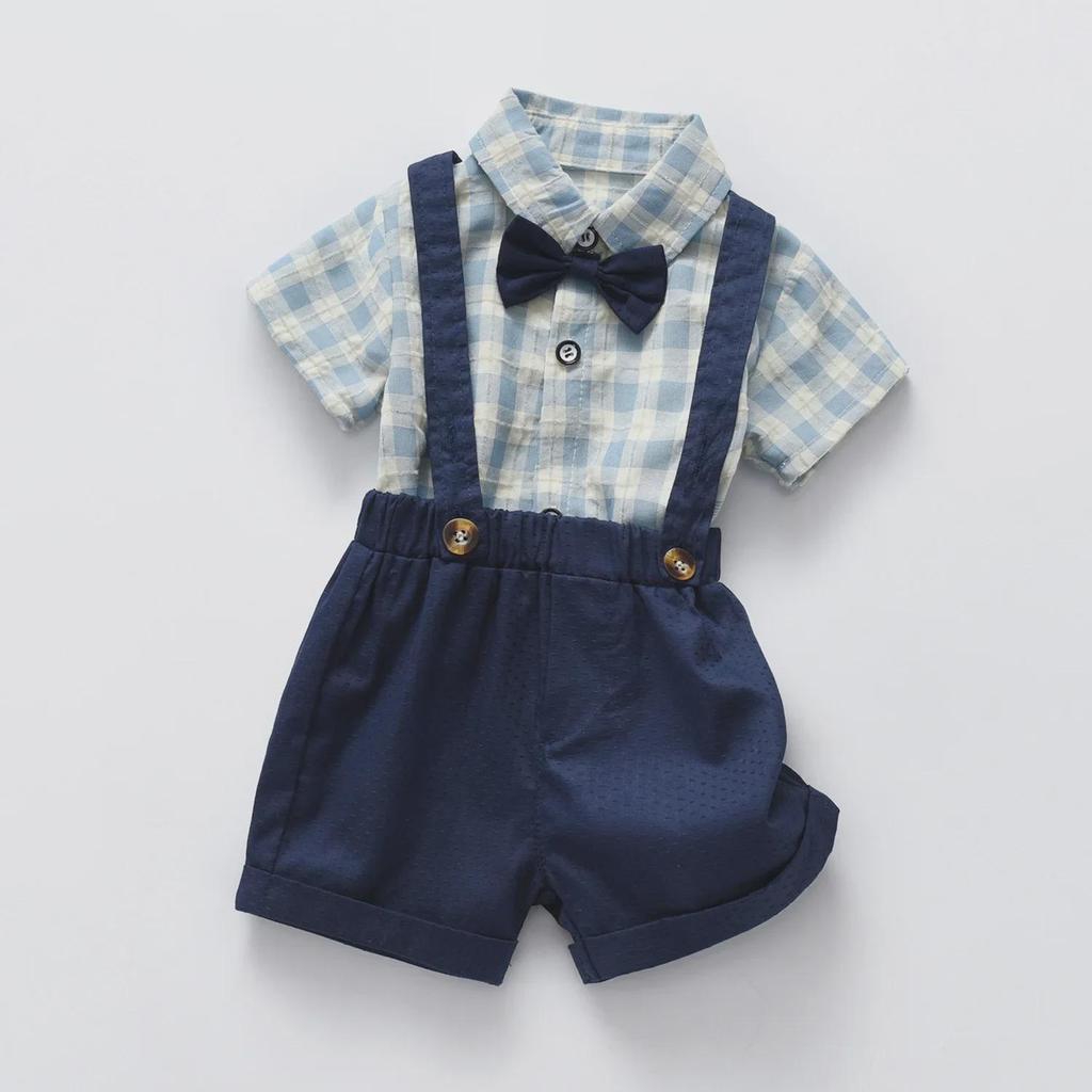 Baby Boy Summer Cotton Gentleman Suit: Korean Style Two-Piece Short-Sleeve