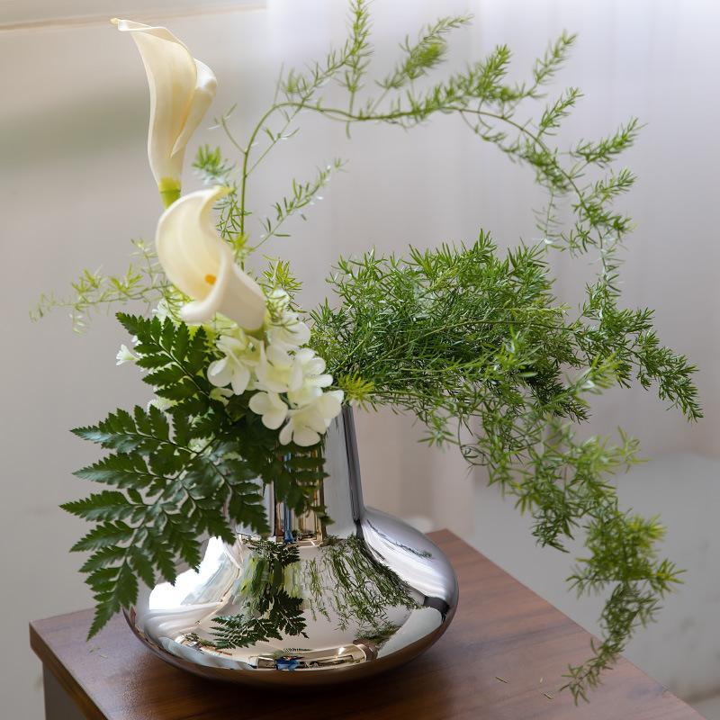 Electroplated Silver Conical Glass Vase, Flower Arrangement, Glass Container, Countertop Vase, Living Room Decoration Ornament