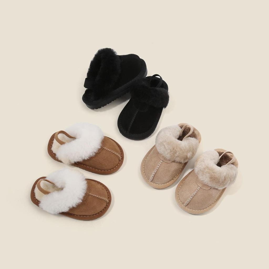 Fleece-Lined Cotton Slippers: Boys'/Girls' Toddler Walking Shoes, Warm Baby Pre-Walking Winter Footwear.
