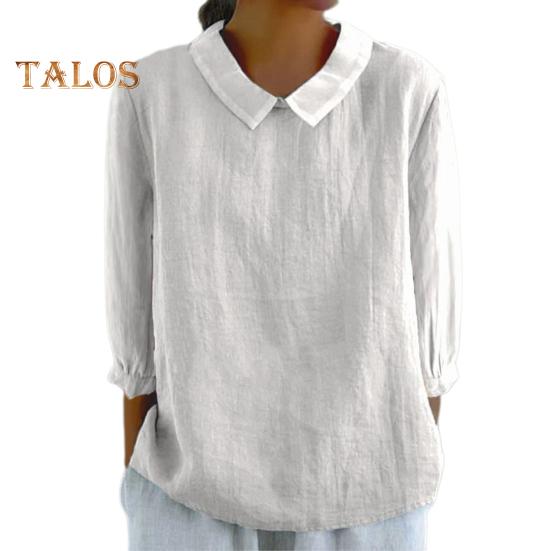 Damska koszula z kołnierzykiem dla lalek 3/4 rękawy, pulowery, jednokolorowe, luźne, cienkie, koszulowe topy, codzienne noszenie