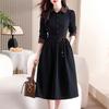 Women's Turn Down Collar Long Sleeve Midi Dress Loose Fit High Waist Elegant Shirt Dress