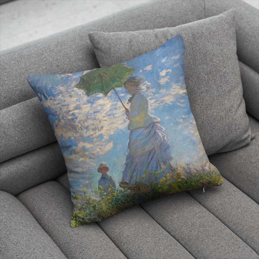 Oil Painting Decorative Pillowcases Starry Sky Self-Portrait Sunflower Sofa Bedroom Bedside Double-Sided Cushion Cover