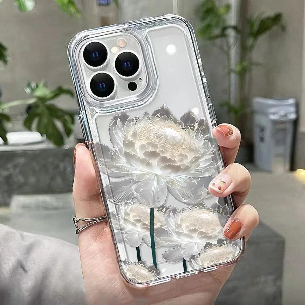 Nárazuvzdorný kryt na telefon s motivem lotosového květu pro iPhone 15 Pro Case iPhone 13 11 16 12 14 Pro Max XR 16e XS 8 7 Plus SE Průhledný kryt
