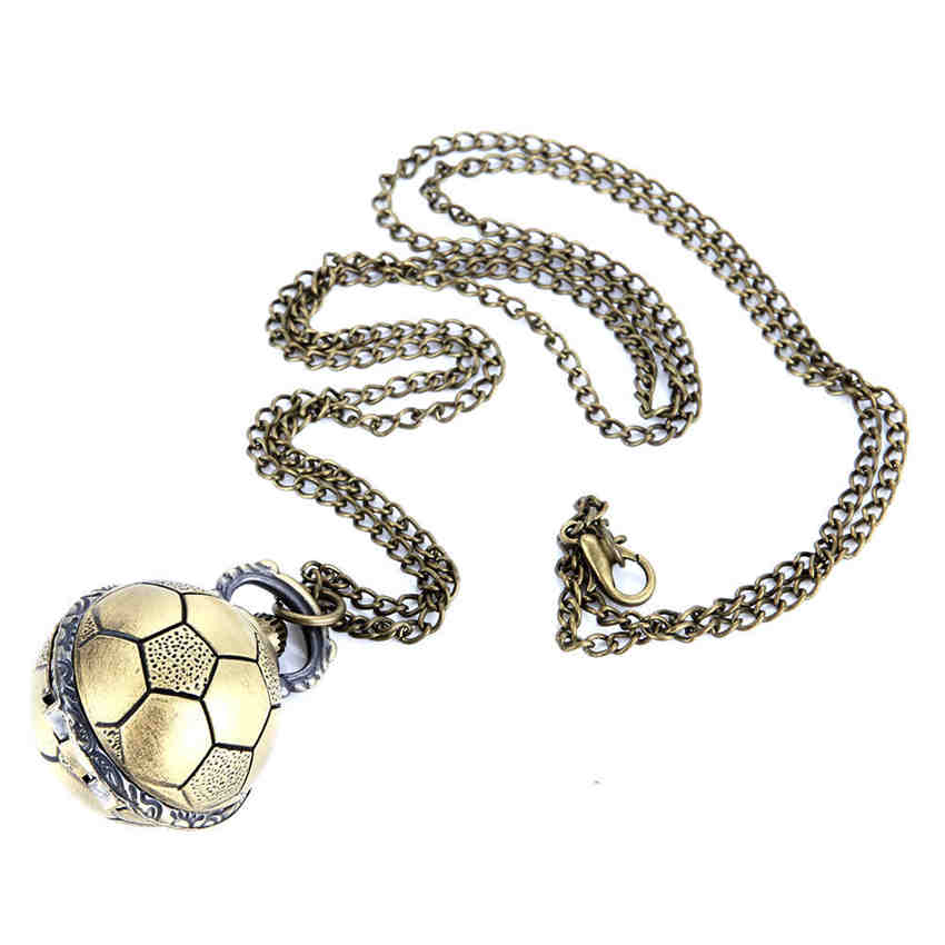 

Retro Creative Soccer Ball Shape Design Pocket Watch Bronze Round Quartz Pocket Watch