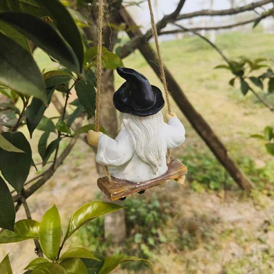 Halloween Swing Ghost Statue Resin Ghost Dog Witch on A Swing Figurine Outdoor Tree Hanging Ornament for Garden Patio Lawn Yard Decor