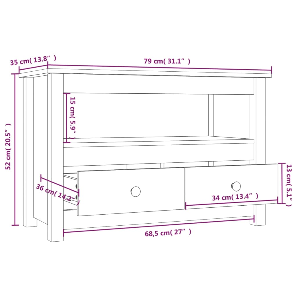 TV Cabinet Honey Brown 79 x 35 x 52 cm Solid Pine Wood