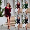 Womens Wrap Dress With Deep V-Neck Swan Collar Long Sleeve Side Slit Mid-Length Street Chic Sexy Style
