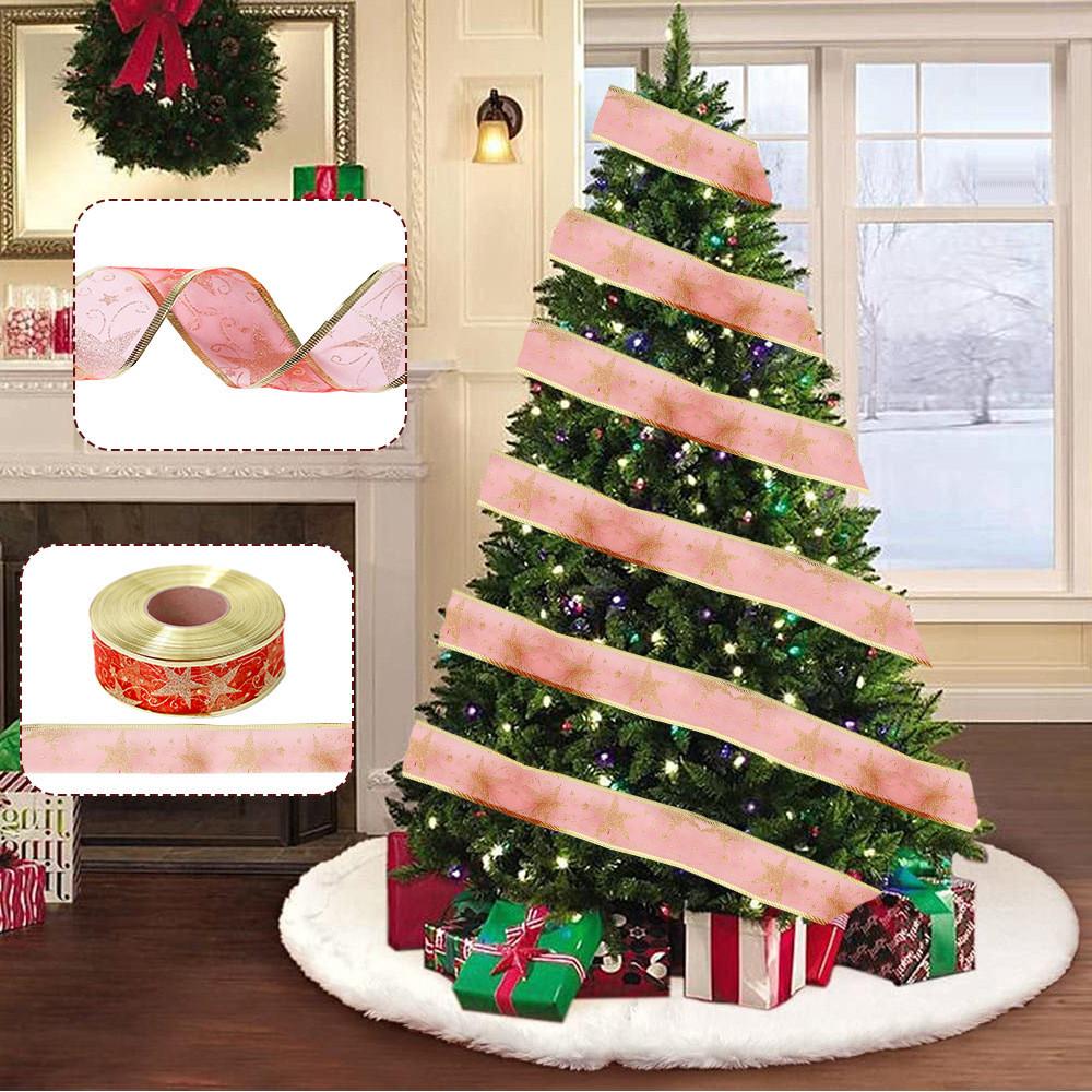 10 Vibrant Meter Red Christmas Ribbon With Glitter And Gold Trim For Wrapping Gift