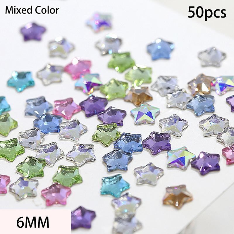 50 Pcs Star 4/6MM Glittering Flat Back Acrylic Crystals Mini Nail Art Rhinestones Color 3D DIY Manicure Decorations Diamond