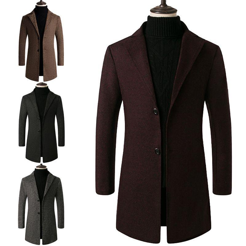 Stylish Men's Slim Trench Coat With Long Single Breasted Design And Lapel Jacket