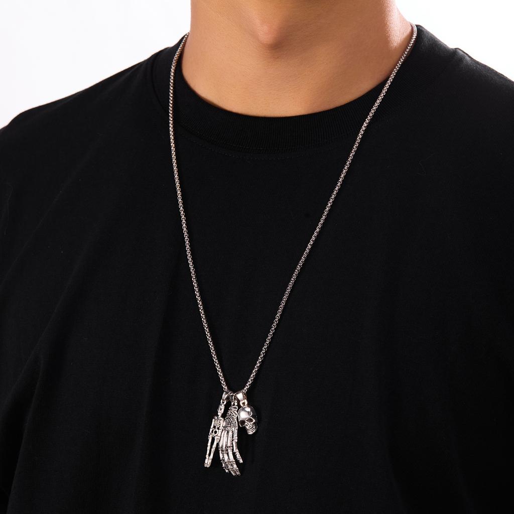 Vintage Charme Skelett Spinnennetz Halskette Herren Damen Goth Punk Totenkopf Geist Hand Anhänger Kette Halskette Halloween Schmuck Geschenk