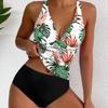 2026 Sexy Deep V Bikini Set Strappy Halter Swim Top & High Waist Panties Women's Printed Two Piece Swimsuit Beach Bathing Suit