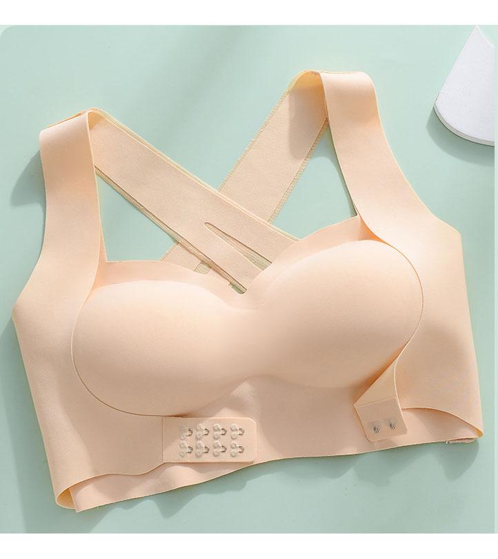 Size Women Large Seamless Comfortable Underwear Wireless Brassiere Gathered Push Up Bralette Front Buckle Cross Back Bra