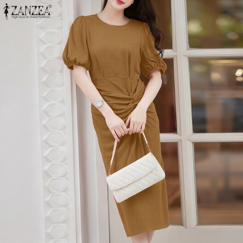 ZANZEA Damen Casual Rundhals Sommer Kurzarm Etuikleid