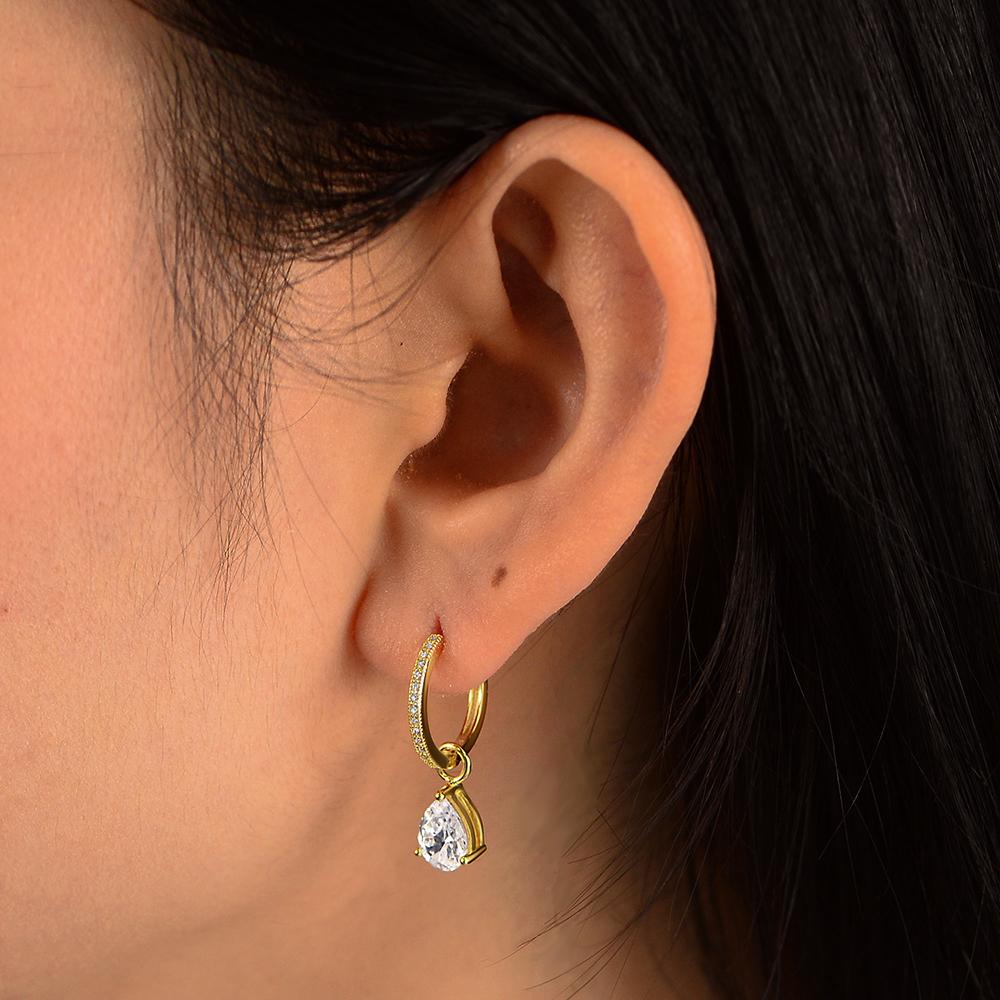 Peishang Jewelry 925 Sterling Silver 14K Gold Plated Minimalist Stone Drop  Huggie Earrings