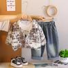 Boys' Long Sleeved Three Piece Set, 0-5-Year-old Children's Full Printed Letter Shirt Jacket, Baby Casual Set