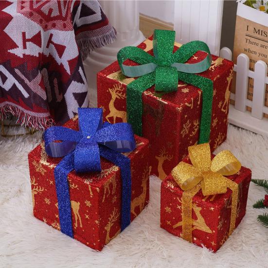 Christmas Light Gift Box Ornaments Set Holiday Cheer Glowing Lights Festive Holiday Tabletop Mantel Party Decor for Indoor Outdoor