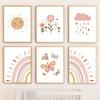 Rosa Sonne Wolke Regenbogen Blume Schmetterling Kindergarten Nordic Poster Und Drucke Leinwand Malerei Wand Kunst Bilder Baby Kinder Zimmer Dekor