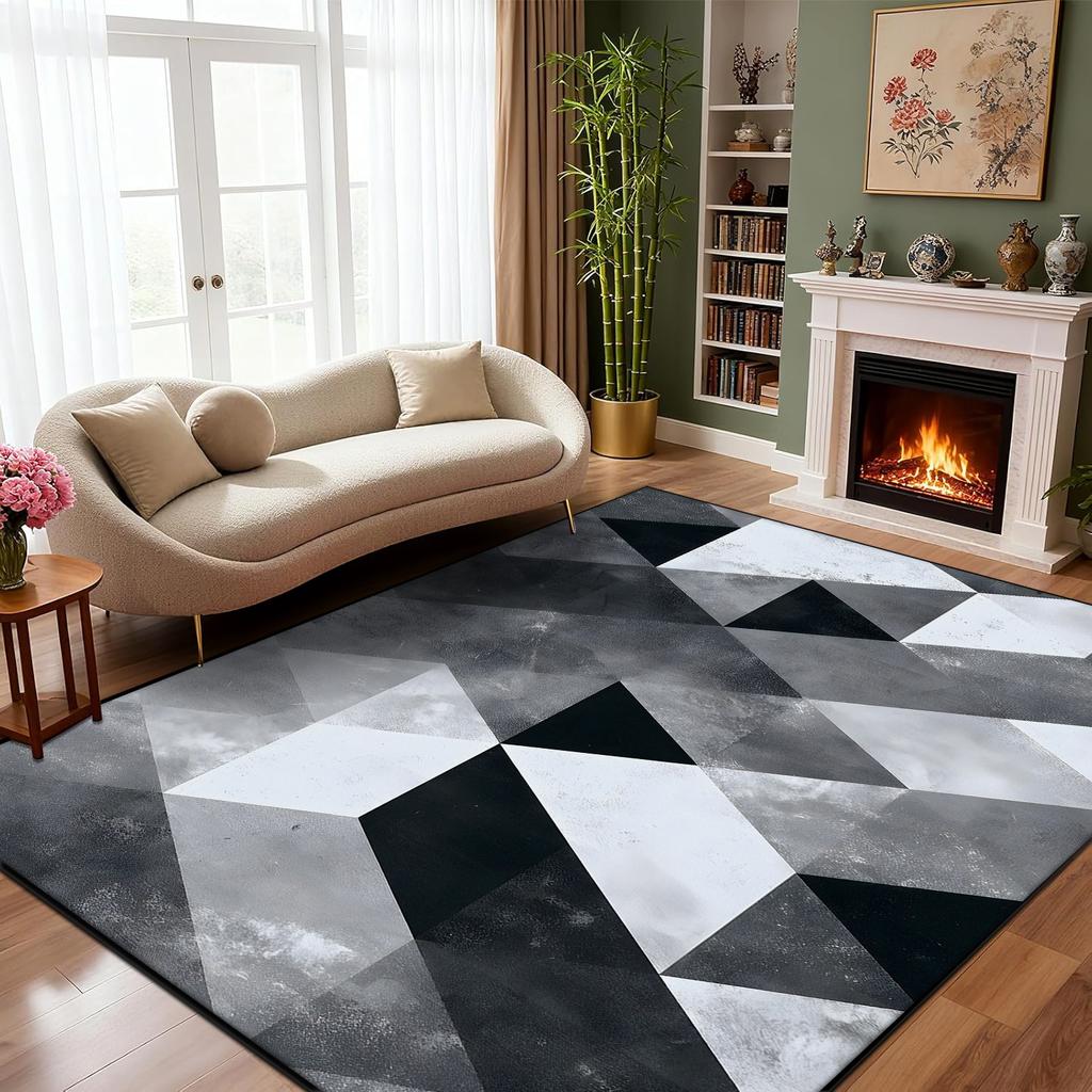 Minimalist Geometry Carpet Light Luxury Living Room Easy Clean Fluffy Black Grey Rug Non-slip Customizable Mats Short Velvet