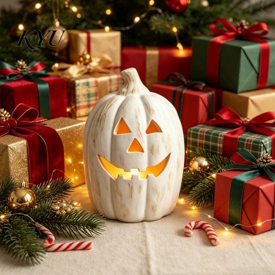 Spookachtige Seizoen Feestartikelen Halloween Pompoen Kaarsenhouder, Hars Lantaarn Theelicht Houder met Gloeiend voor Kinderen Uitgesneden Gezicht Herfst Boerderij Tafel Schouw
