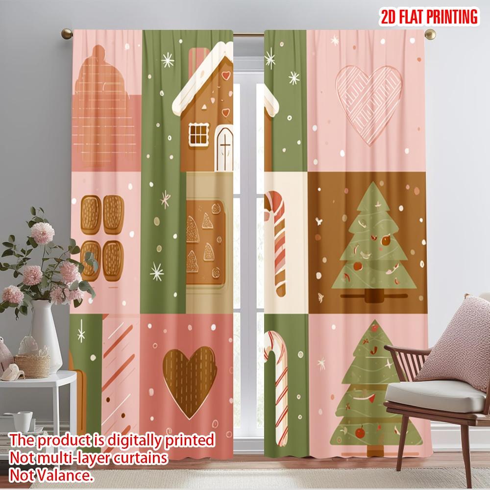 

2pcs,2D plane printing Curtain Fabric Christmas Day Versatile Fabric (without rod) Outdoor Decorations Ldeal for Living Room, 52.50×116.00 CM 2pcs